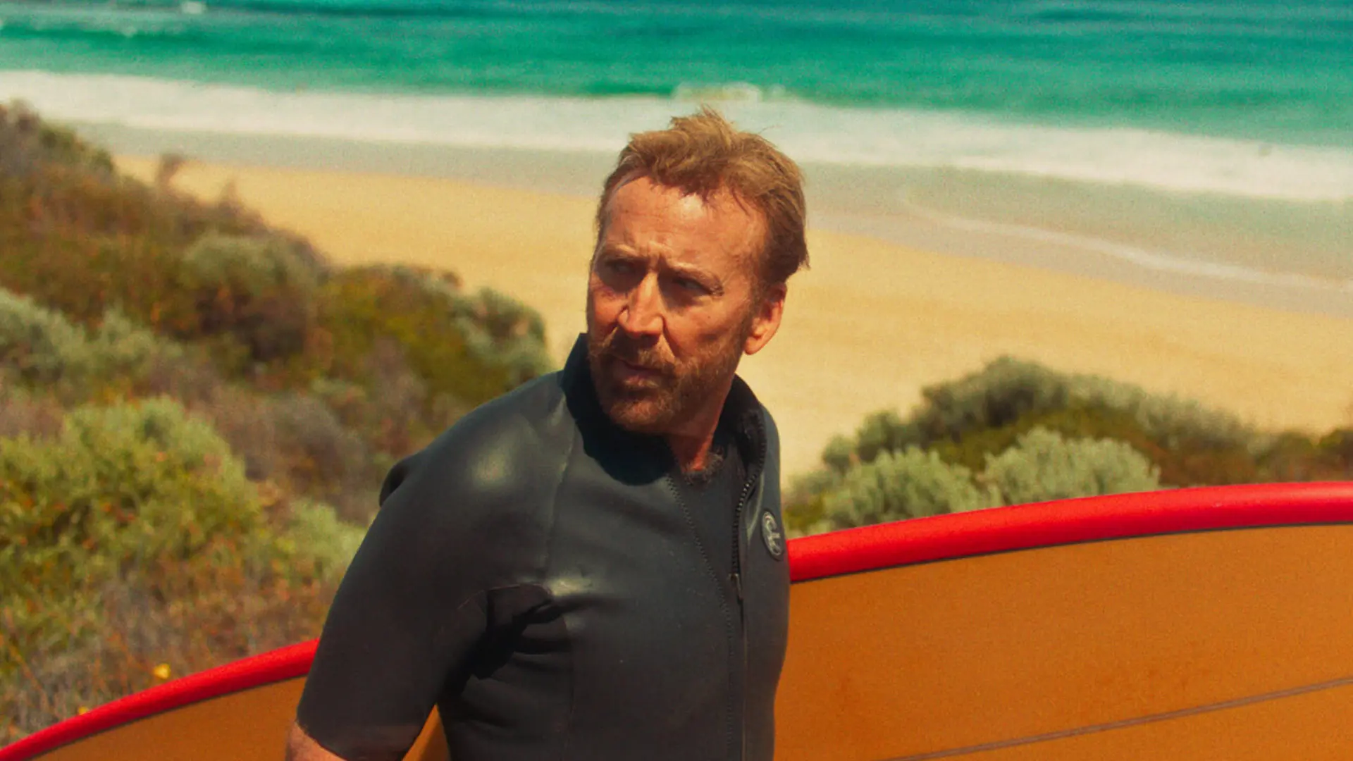 نیکلاس کیج در ساحل در فیلم the surfer