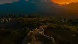 منظره کوهستانی و مسیر جاده‌ای در بازی The Witcher 3: Wild Hunt