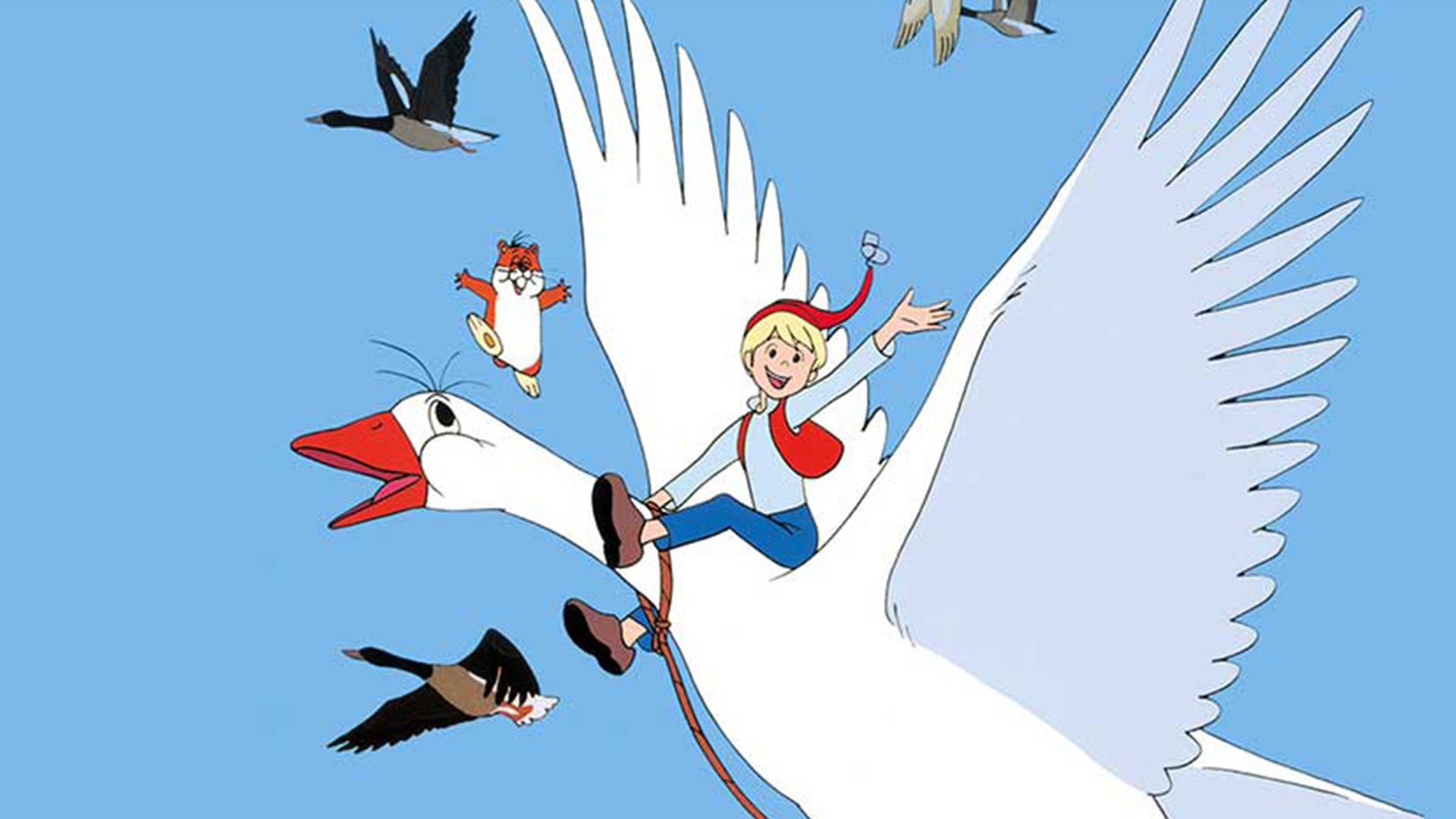 نیلز در حال پرواز کردن در کارتون The Wonderful Adventures of Nils