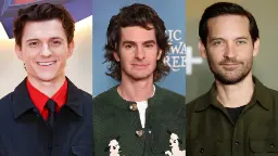 چهره‌های تام هالند (Tom Holland)، اندرو گارفیلد (Andrew Garfield) و توبی مگوایر (Tobey Maguire) در سه تصویر مجزا