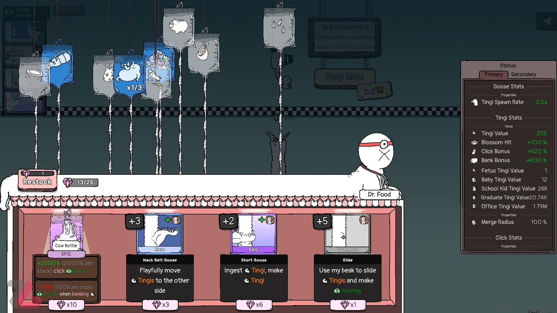 خرید DNA و شاخه‌ها از دکتر فود در بازی Tingus Goose