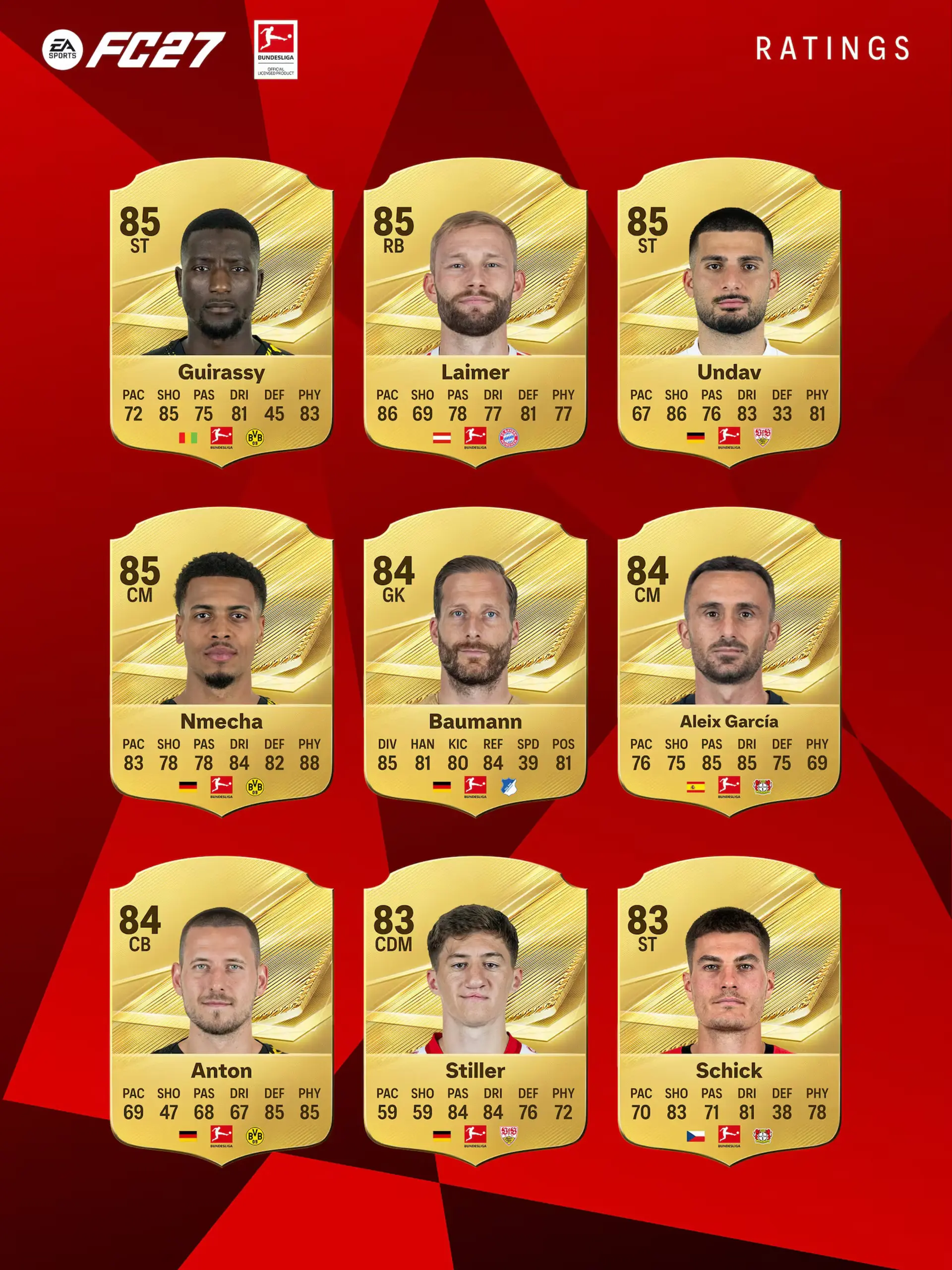 کارت‌های بازیکنان برتر بوندسلیگا (Bundesliga) در بازی EA Sports FC 27