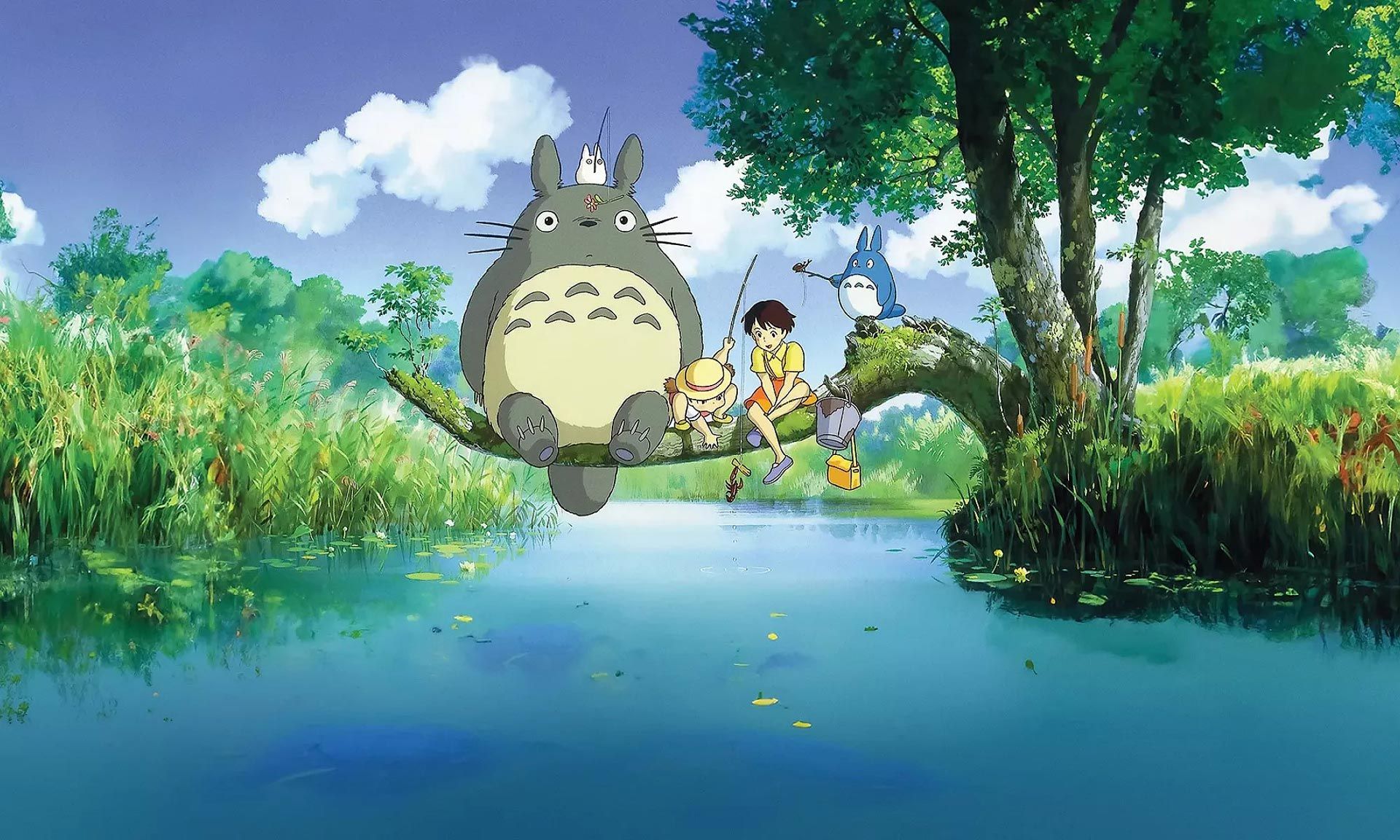 Totoro_two_girls_sit_on_a_bench_try_to_fishing
