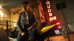 شخصیت لوسیا (Lucia) در محیط شبانه بازی GTA 6 روی موتورسیکلت