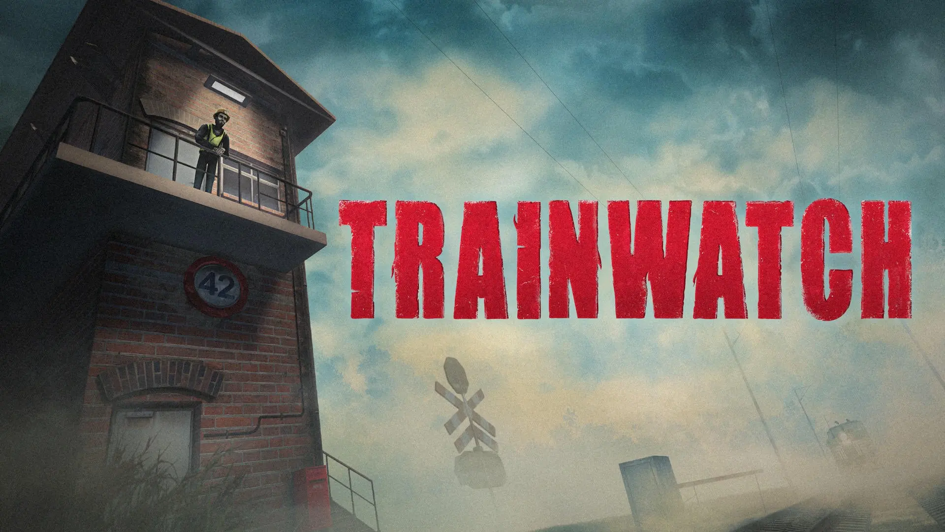 لوگوی قرمز بازی Trainwatch در کنار نگهبان راه‌آهن در ایستگاه