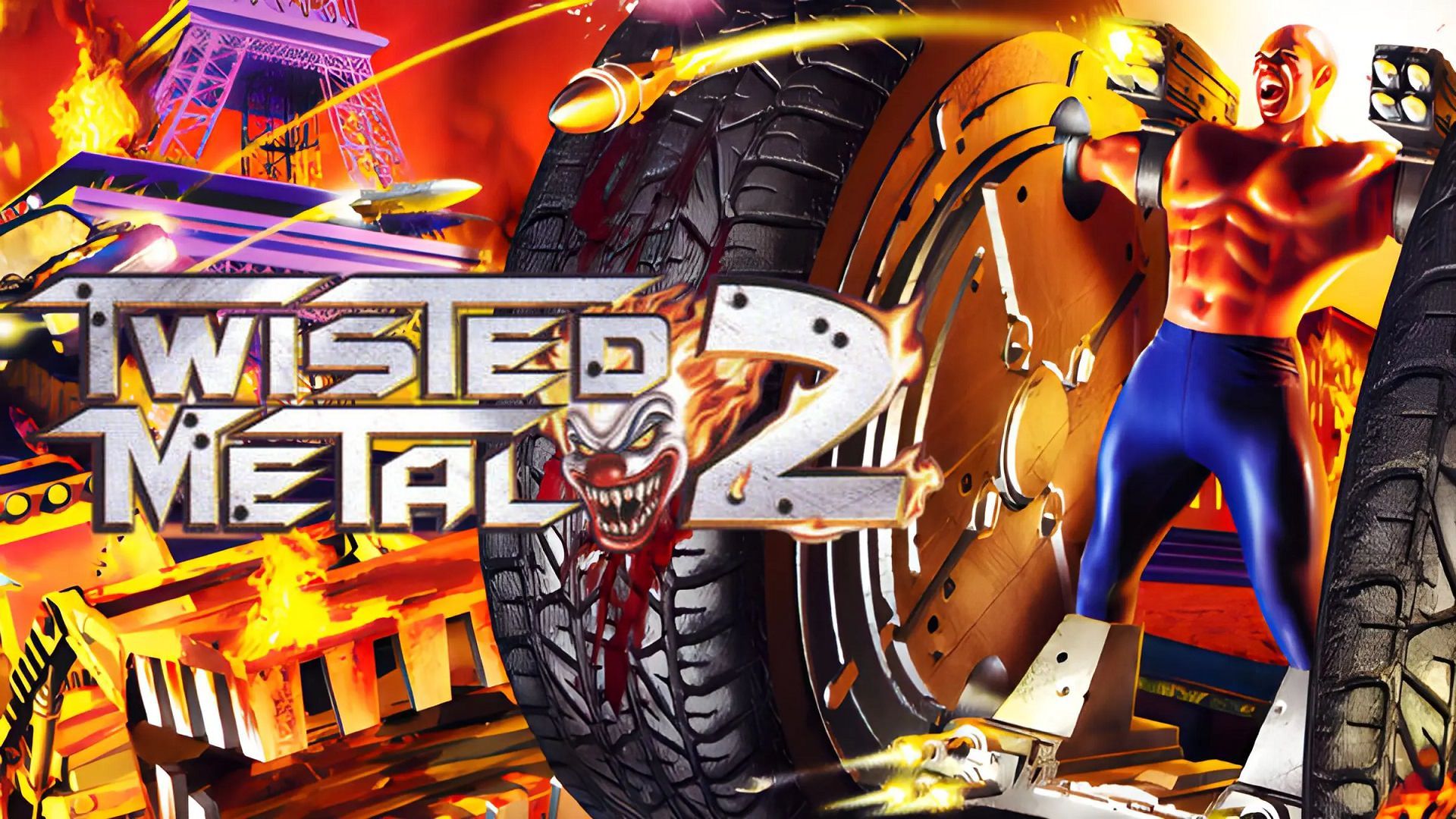 آتش‌بازی اکسل در پوستر بازی Twisted Metal 2