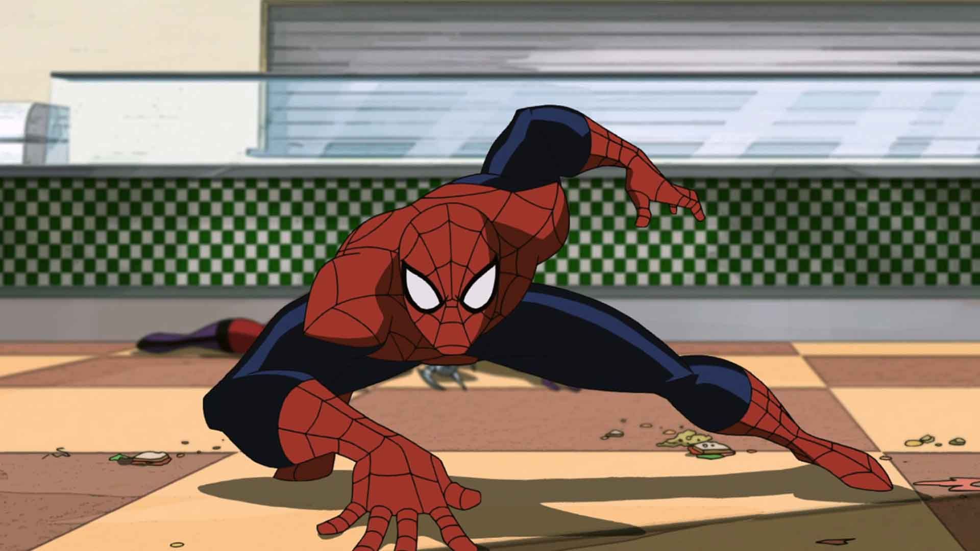 اسپایدرمن در حالت آماده باش در انیمیشن سریالی Ultimate Spider-Man