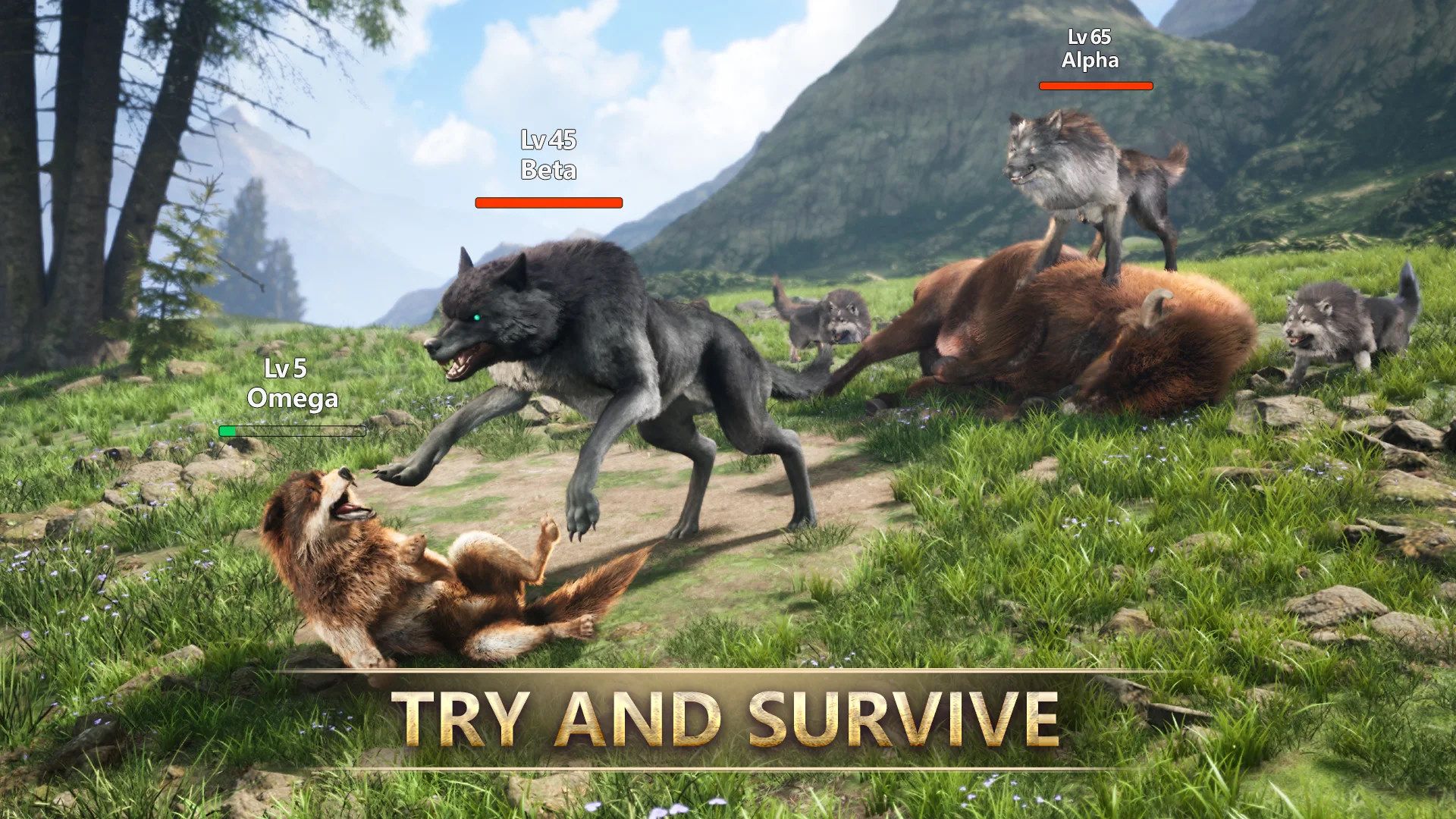 درگیری با گله‌های دشمن در بازی موبایل Wolf Game: Wild Animal Wars