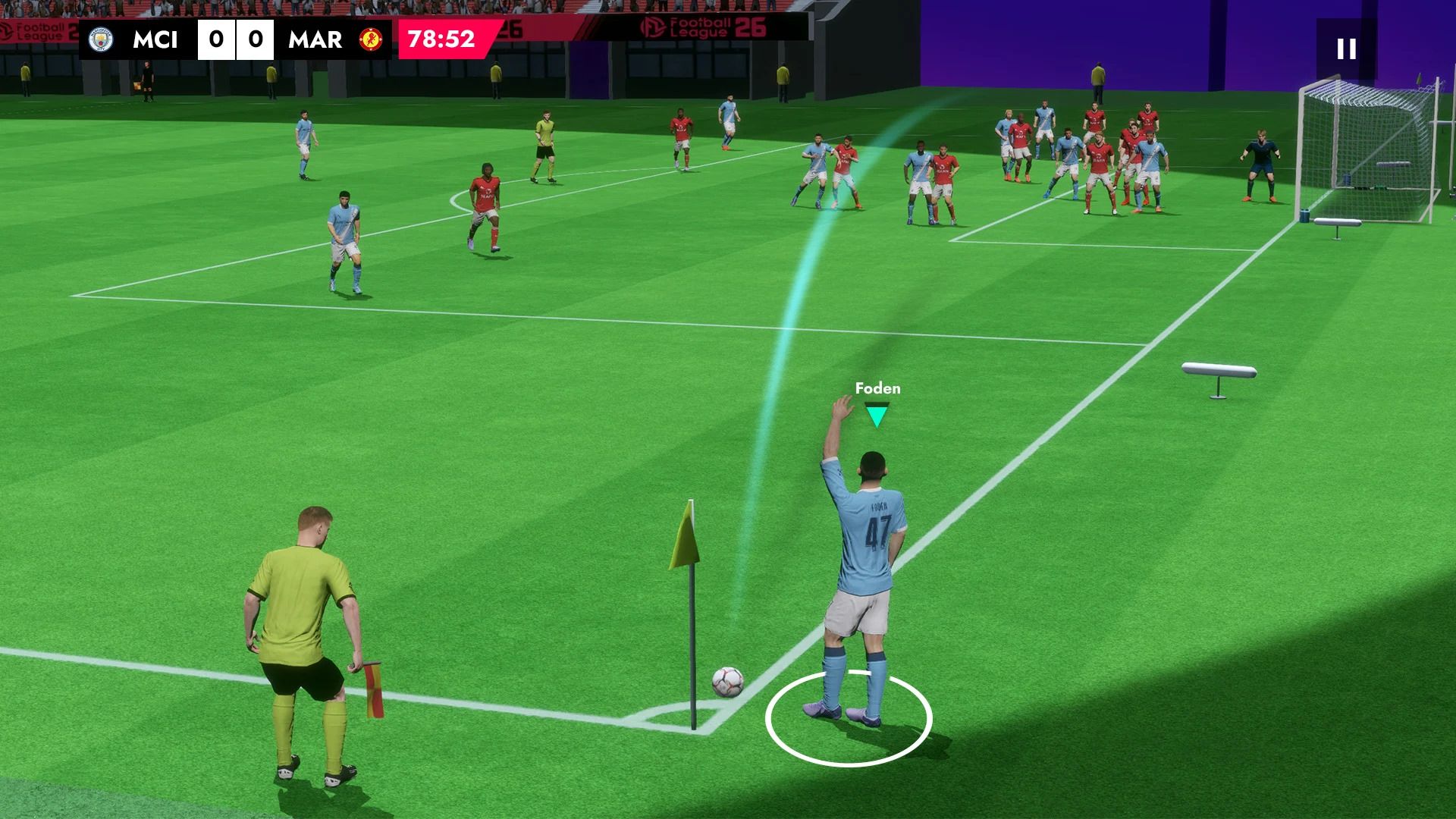 زدن ضربه کرنر در بازی موبایل Football League 2026