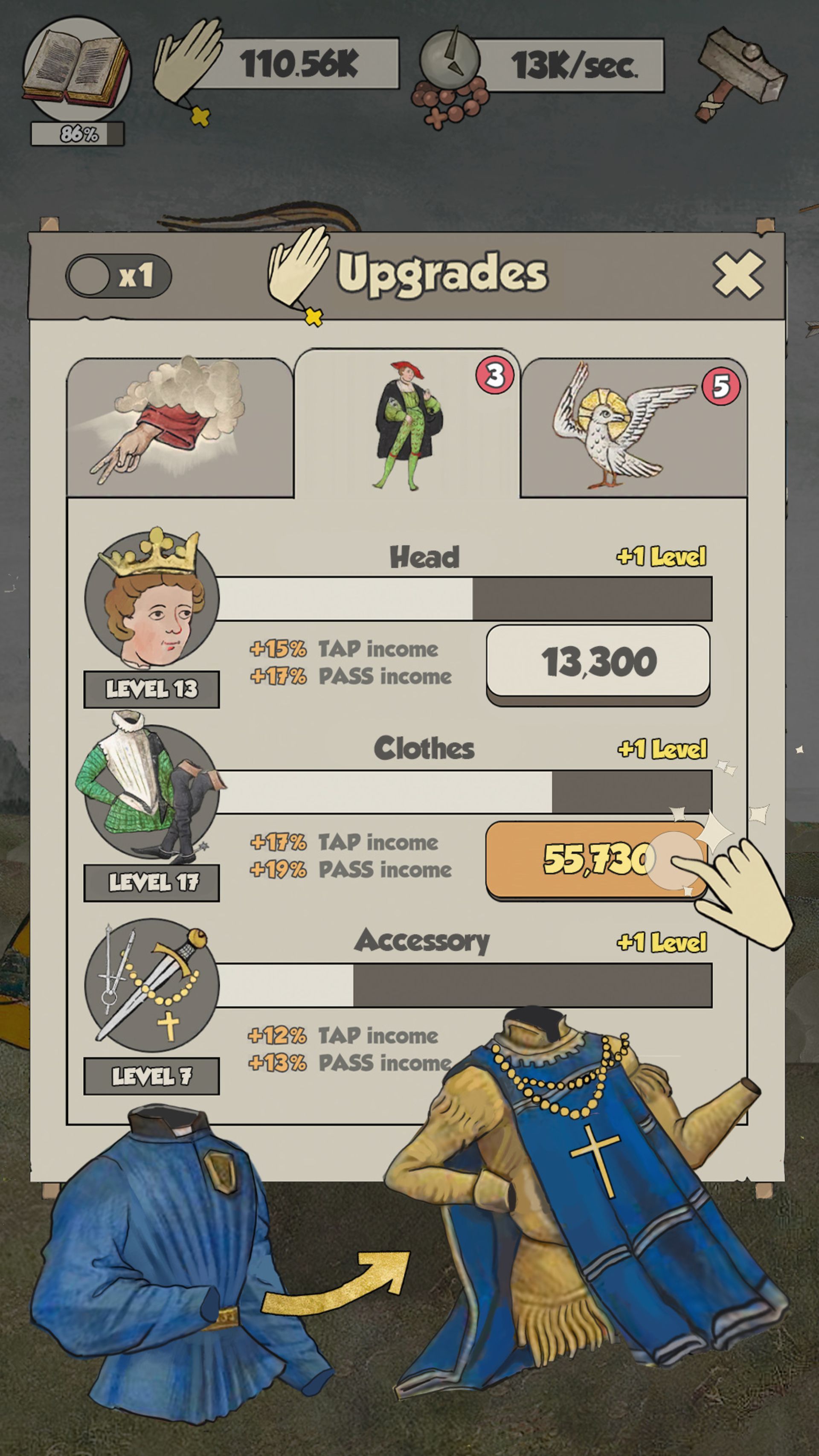 گیم‌پلی بازی Medieval - Idle Prayer