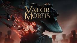 لوگوی بازی Valor Mortis روی چهره‌ای مجسمه‌مانند با بافت سنگی