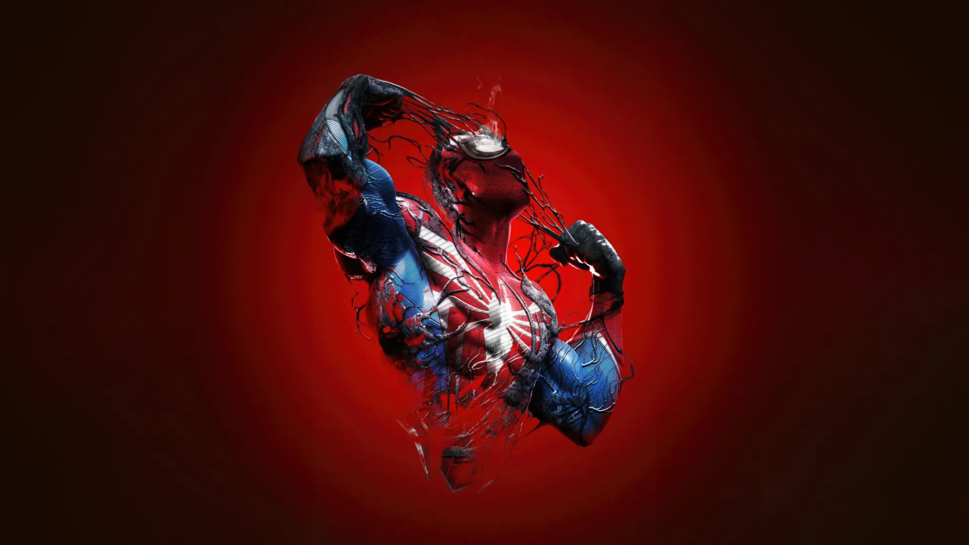 پیتر پارکر (Peter Parker) در حال کندن ونوم (Venom) از روی بدن خود در بازی Marvel's Spider-Man 2