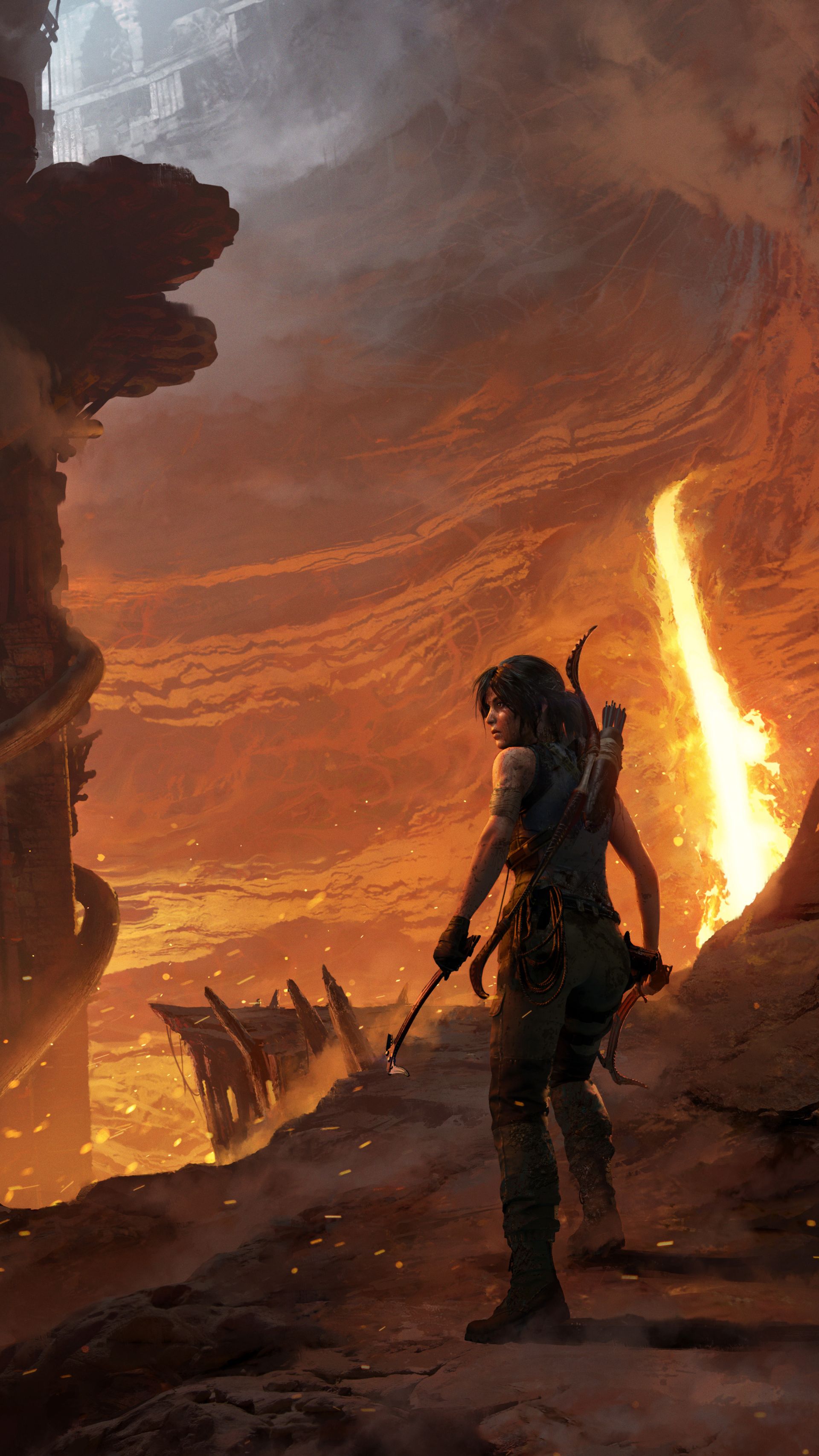 لارا کرافت (Lara Croft) داخل یک کوه آتشفشانی در بازی Shadow of the Tomb Raider