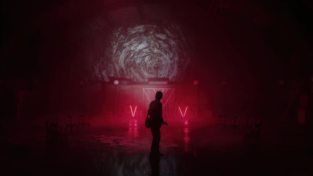 شخصیت اصلی بازی Alan Wake 2 در حال تماشای یک گرداب