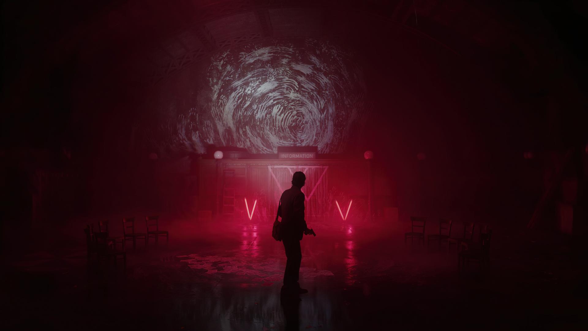 شخصیت اصلی بازی Alan Wake 2 در حال تماشای یک گرداب
