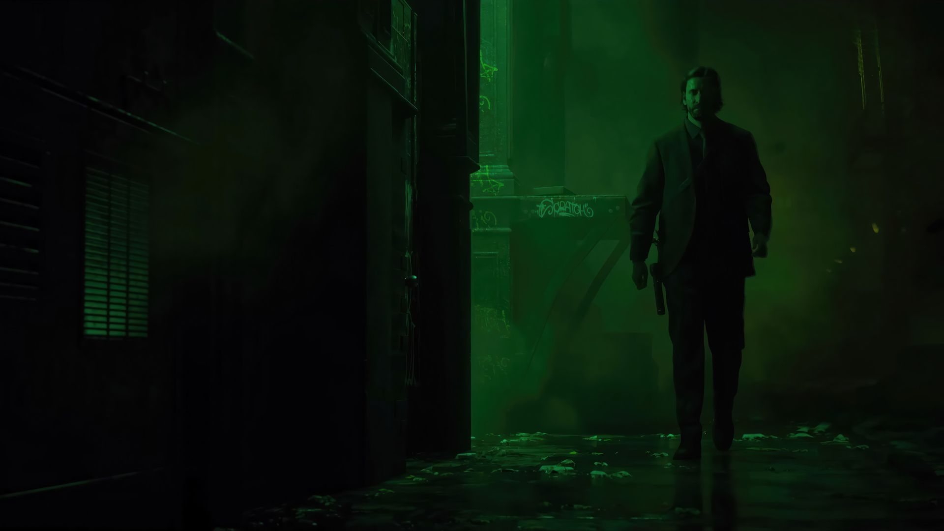 قدم زدن شخصیت اصلی بازی Alan Wake 2 در اتمسفر سبز شهر