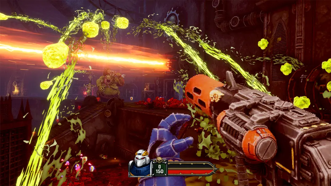 مبارزه با دشمنان در بازی Warhammer 40,000: Boltgun با سلاح بولت‌گان