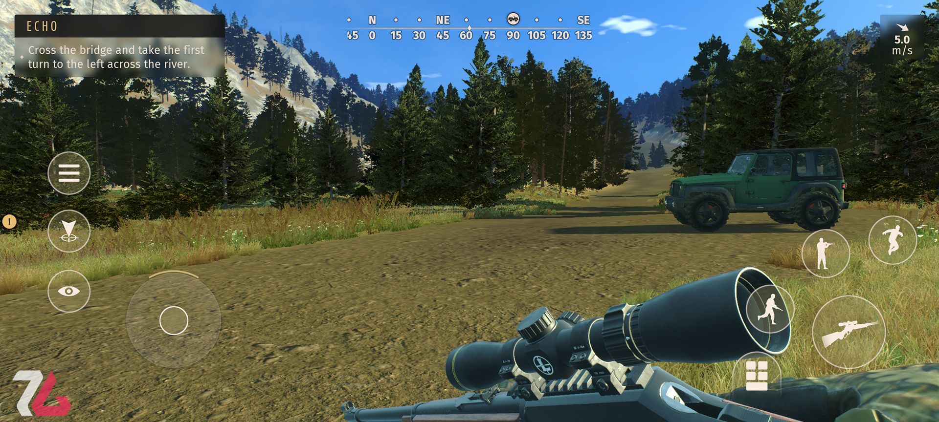ماشین در محیط جنگلی در بازی موبایل Way of the Hunter Wild America