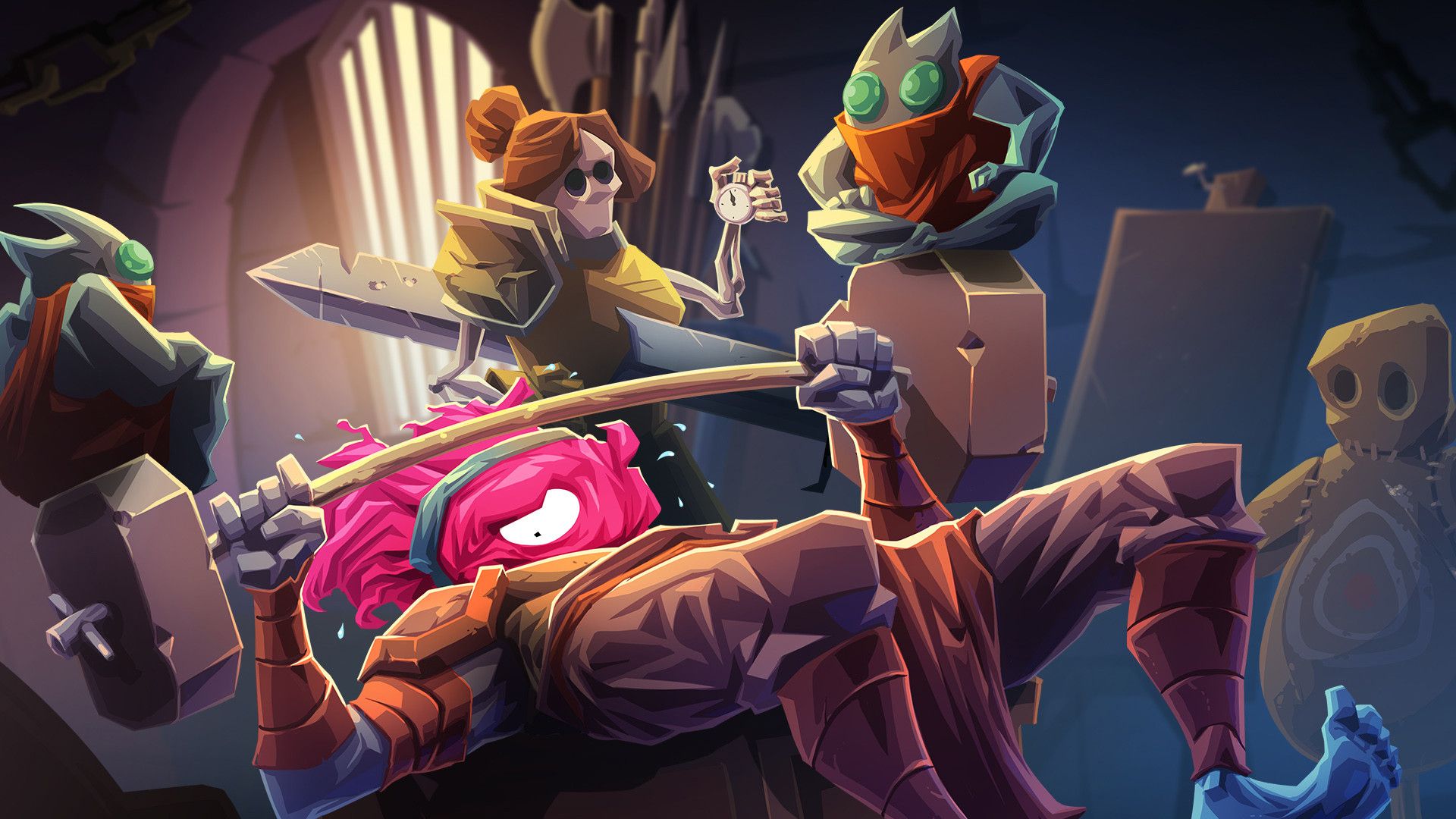 وزنه‌برداری شخصیت اصلی بازی Dead Cells با کمک دوستانش