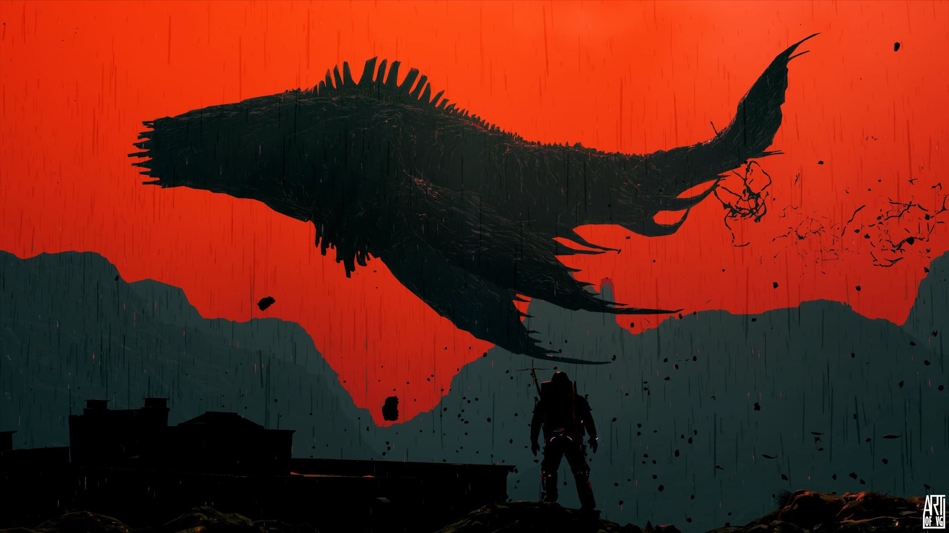 یک فن‌آرت از موجودات معلق در آسمان بازی Death Stranding