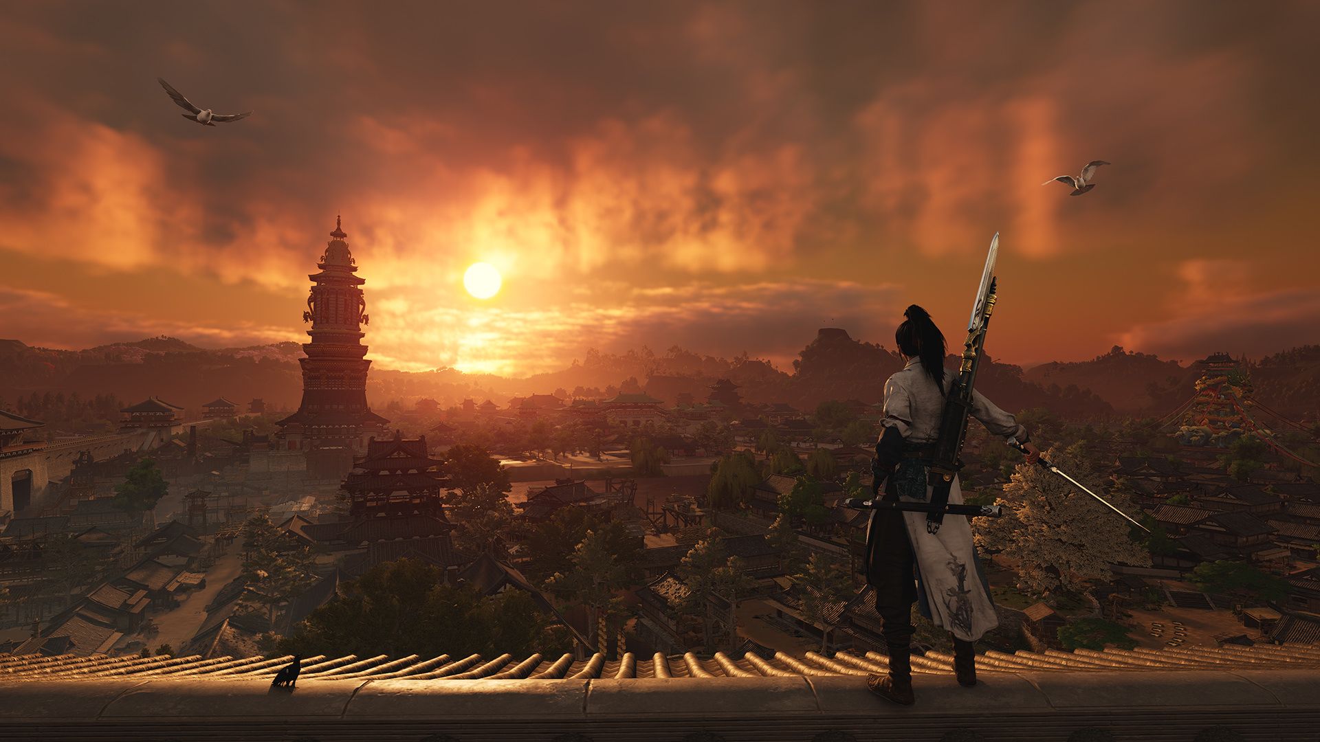 نمایی از غروب آفتاب در شهر کای‌فنگ بازی Where Winds Meet