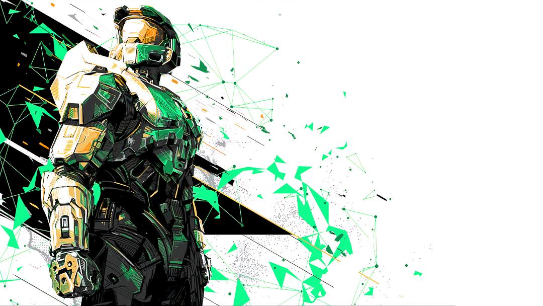فن آرت مسترچیف (Master Chief) از بازی Halo Infinite با تم سفید و مشکی
