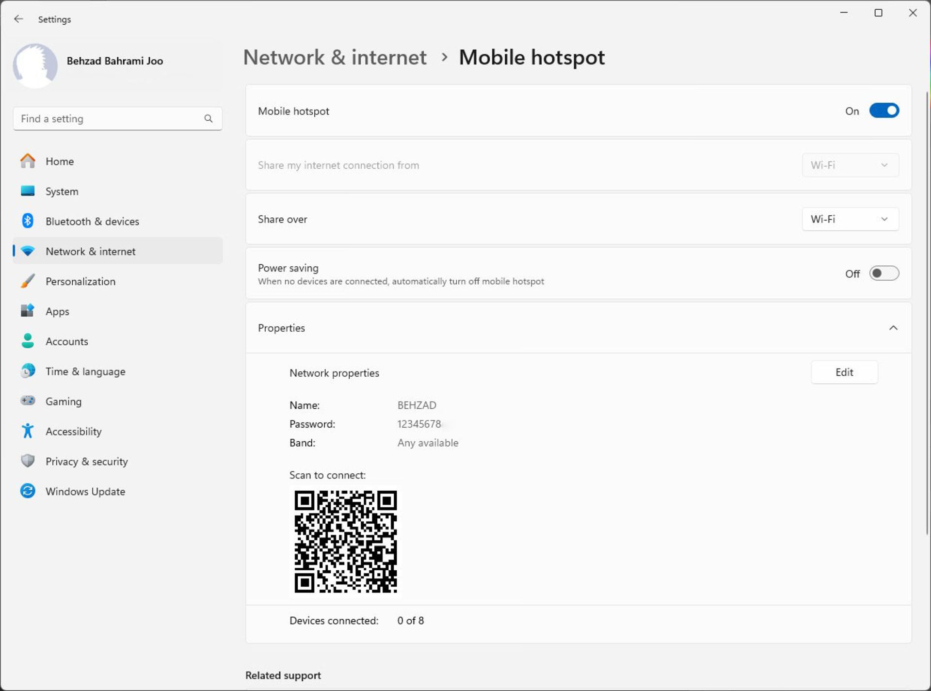 قابلیت Mobile hotspot در ویندوز 11