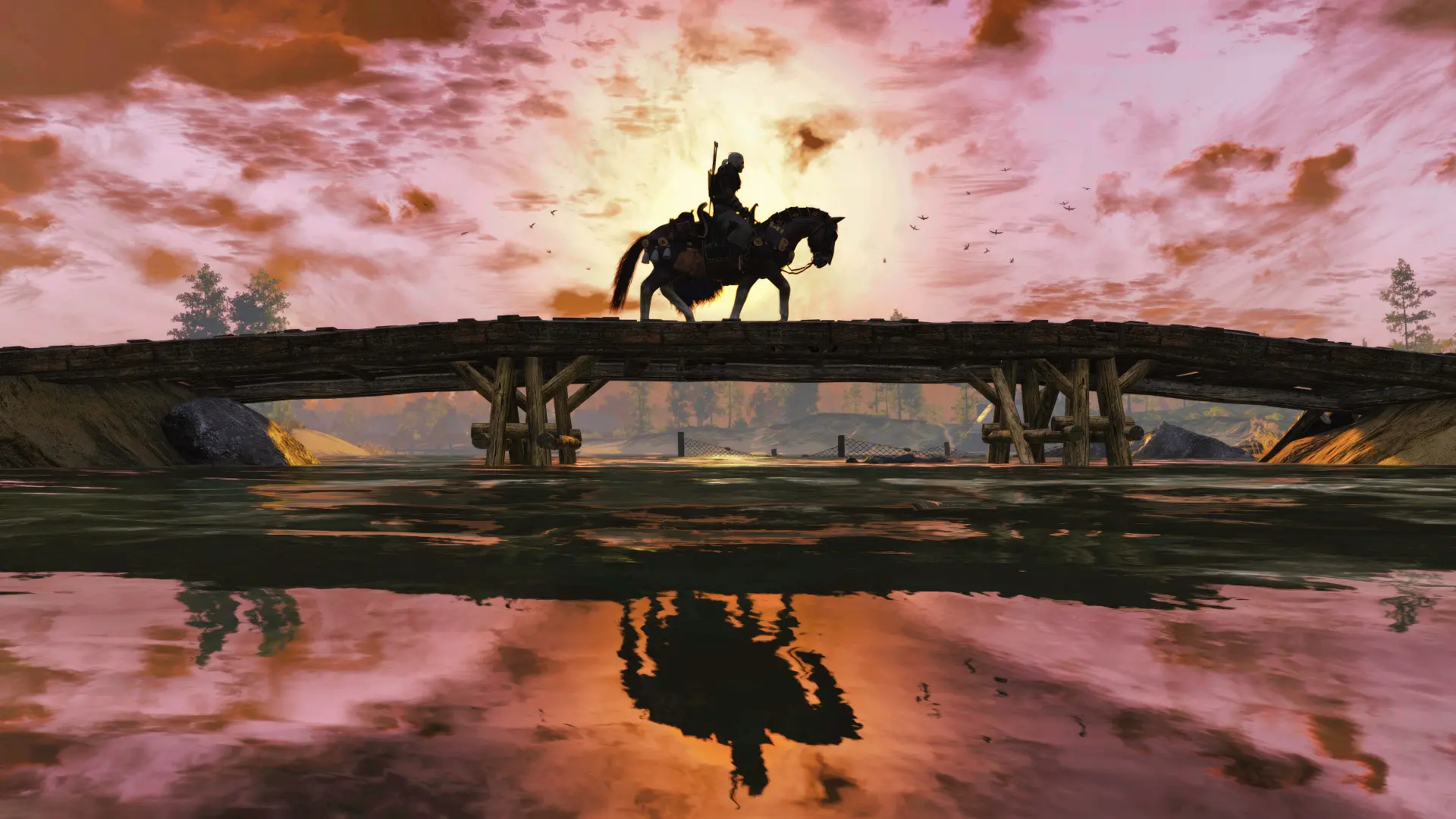 عبور گرالت (Geralt) با اسب از روی پل چوبی در بازی The Witcher 3 Wild Hunt