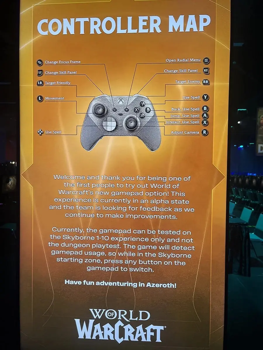 نقشه دکمه‌های کنترلر ایکس باکس (ایکس باکس Controller) برای بازی World of Warcraft