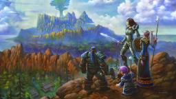 شخصیت‌های بازی وارکرفت (World of Warcraft) در بالای صخره رو به درخت بزرگ