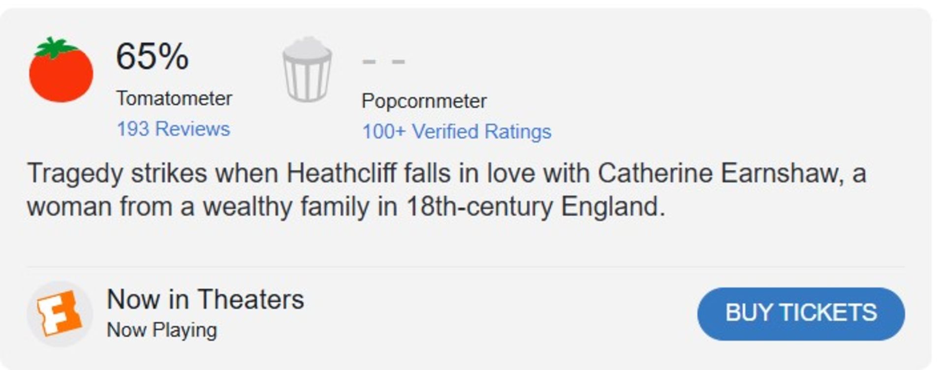 میانگین نقدهای فیلم Wuthering Heights در راتن تومیتوز