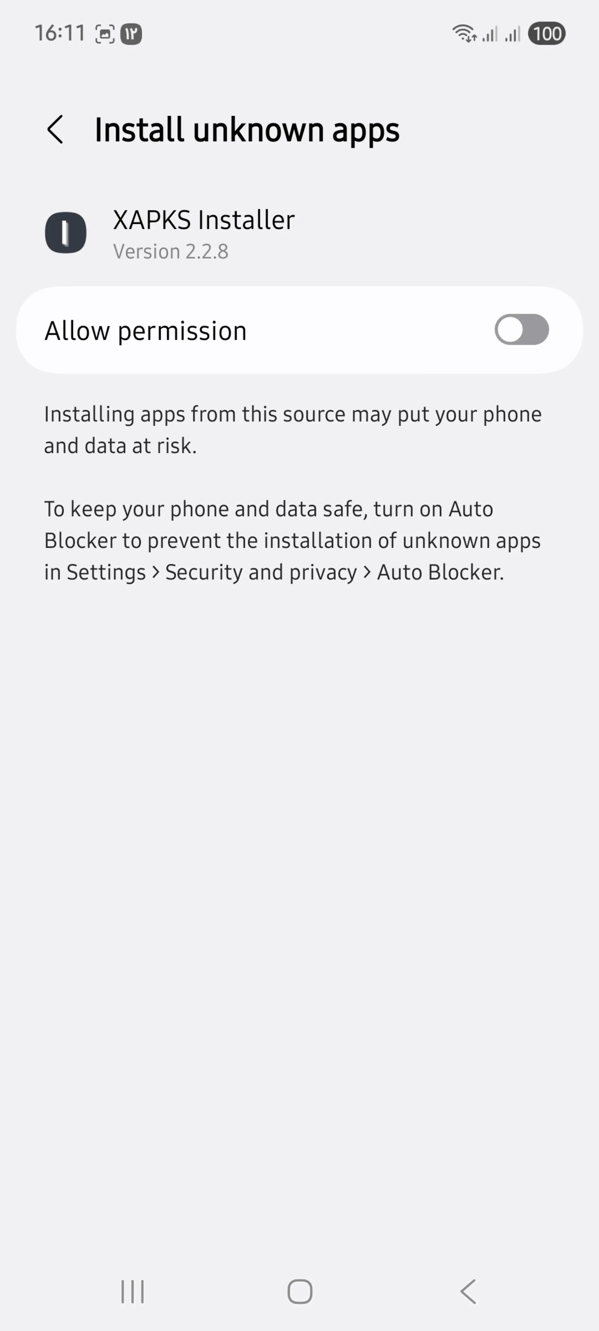 دسترسی نصب فایل در نرم افزار XAPKS Installer
