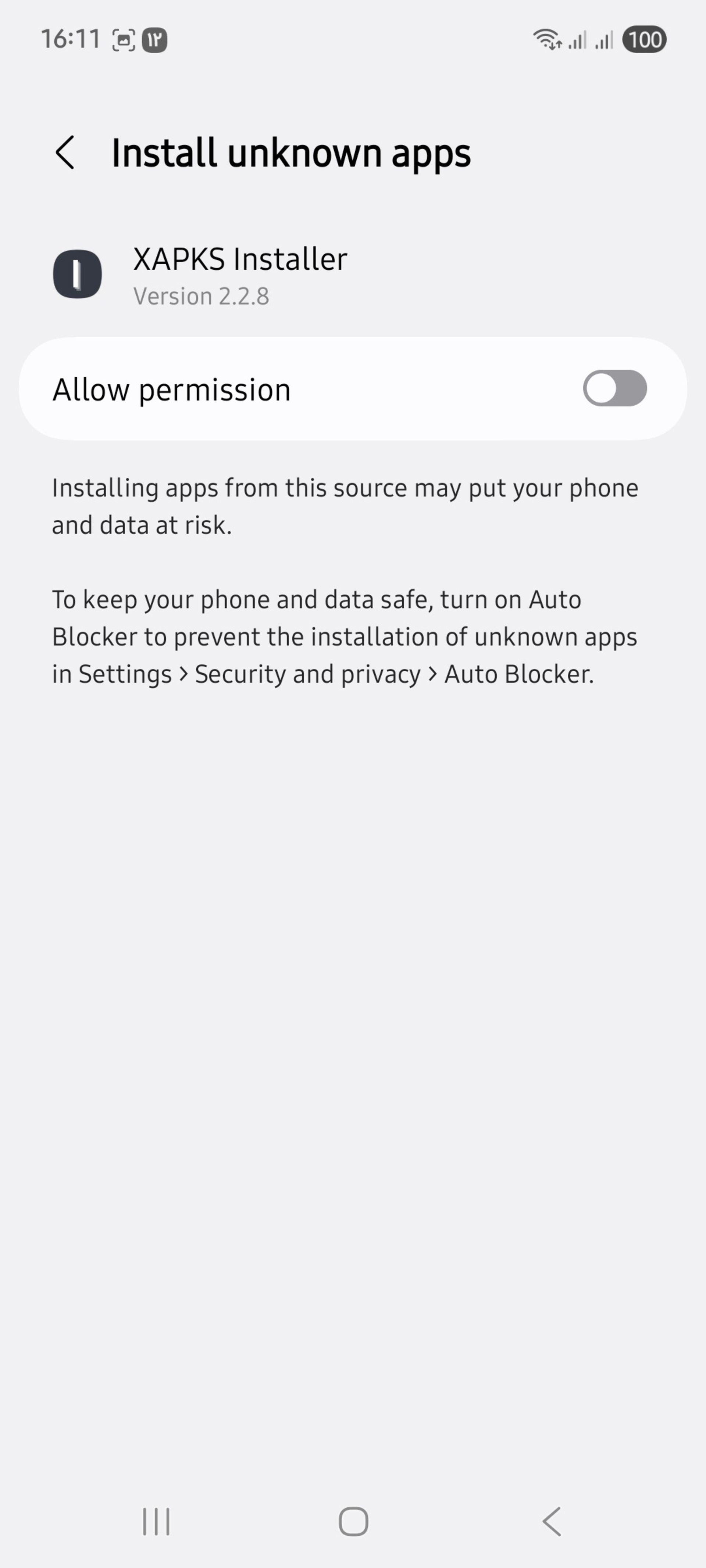 دسترسی نصب فایل در نرم افزار XAPKS Installer