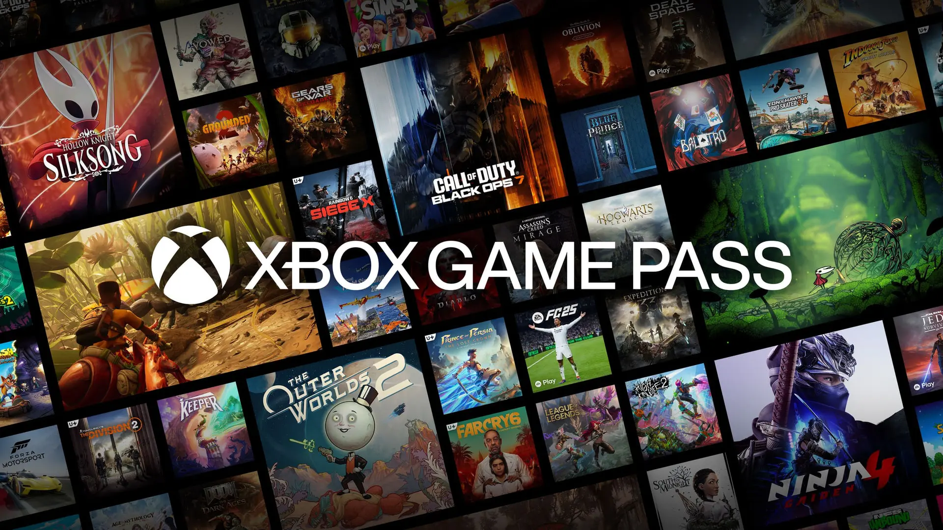 لوگوی ایکس باکس گیم پس (ایکس باکس Game Pass) روی پس‌زمینه‌ای از کاور بازی‌ها
