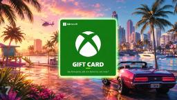 گیفت کارت (Gift Card) ایکس باکس روی پس‌زمینه‌ای از جی تی ای ۶