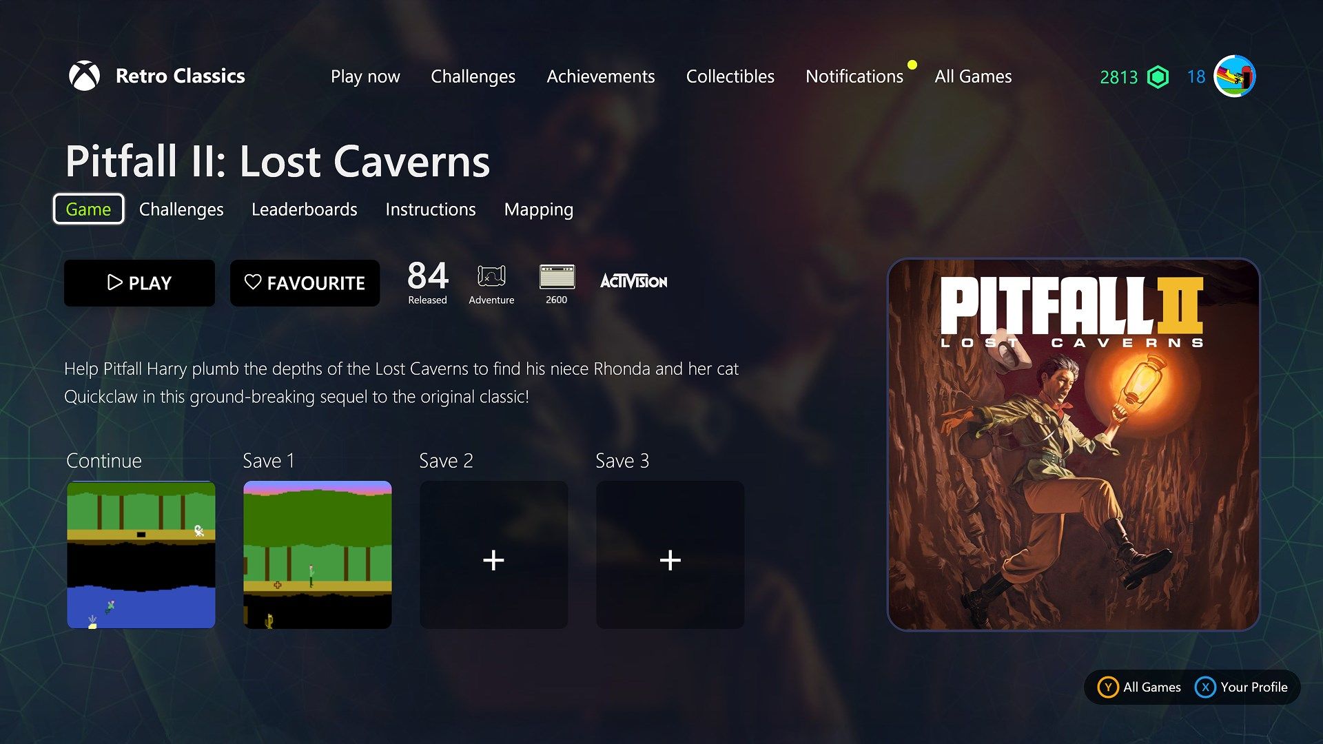 صفحه بازی Pitfall 2 در Retro Classics