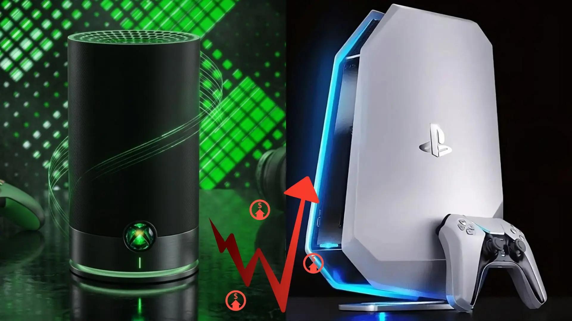 کنسول ایکس باکس (Xbox) در کنار کنسول پلی استیشن (PlayStation) با نمودار رشد قدرت