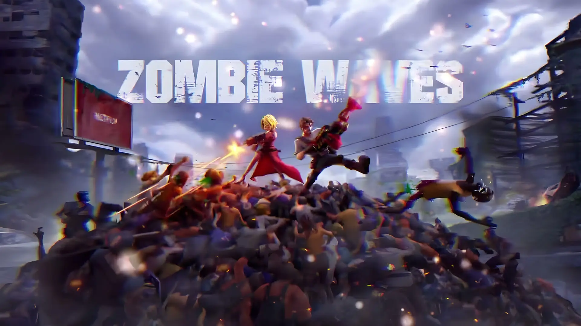شخصیت‌های بازی Zombie Waves در حال مبارزه با انبوهی از زامبی‌ها